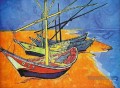 Bateaux de pêche sur la plage à Saintes Maries de la Mer Vincent van Gogh